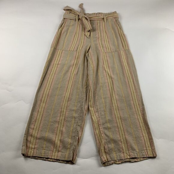 American Eagle Natural Stiped Linen Blend Wide Leg Cropped Pant M - Picture 1 of 7